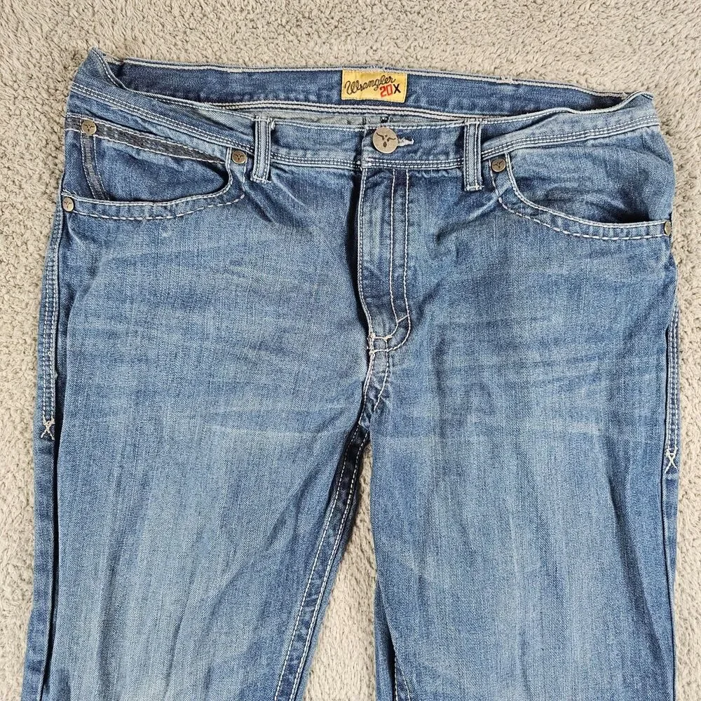 Wrangler 20X Jeans Mens 39x29 Blue Denim Distressed Work Ranch Western Cowboy